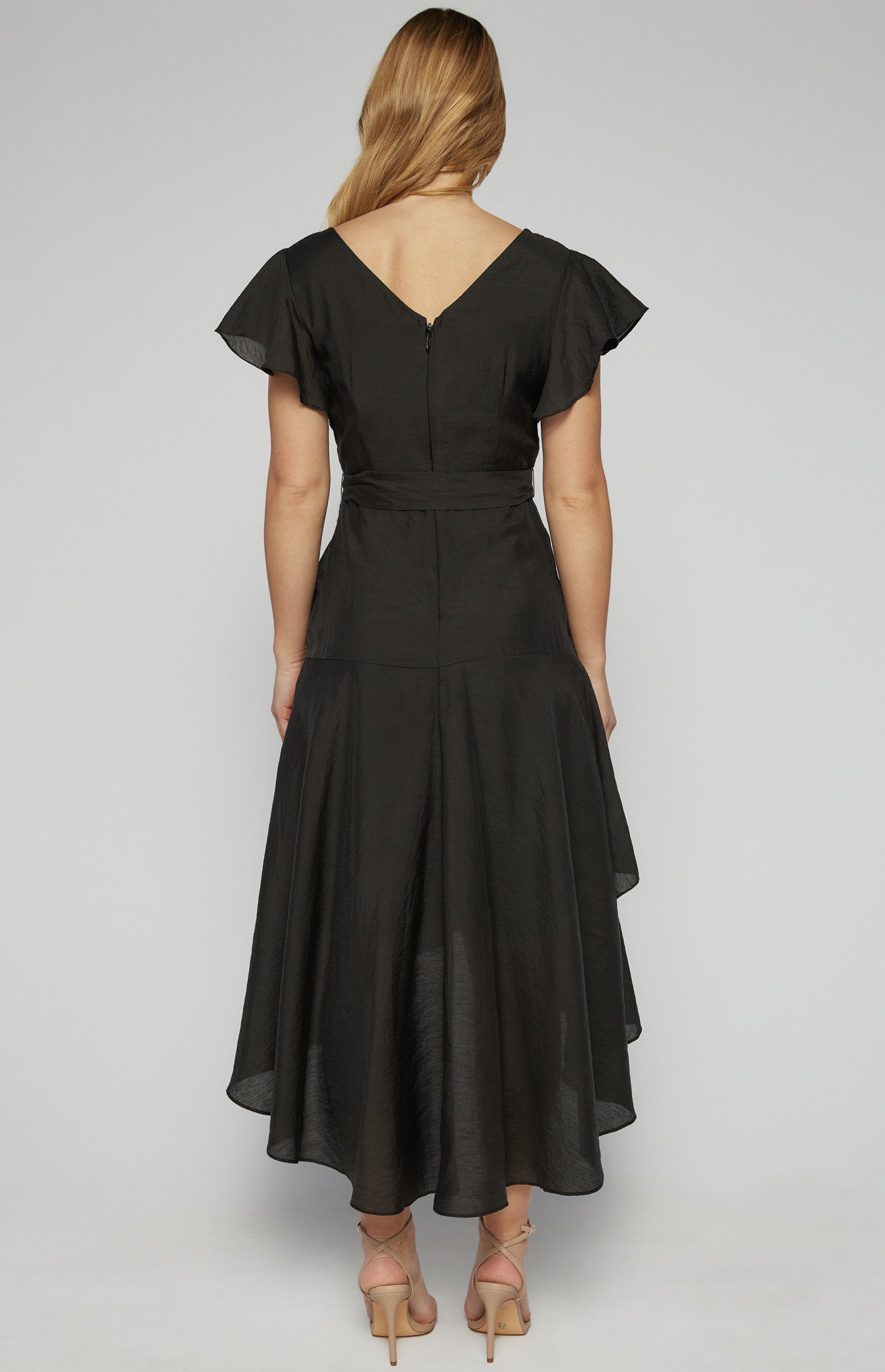 Textured Waterfall Frill Hem Midi Dress