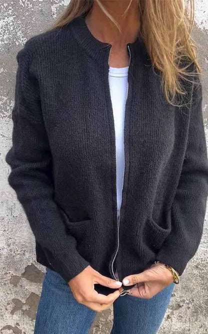 Lina™ Knit Zipper Cardigan – Soft, Elegant & Effortless