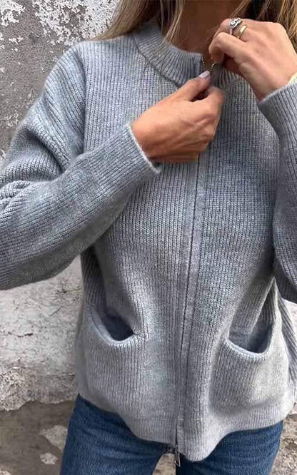Lina™ Knit Zipper Cardigan – Soft, Elegant & Effortless