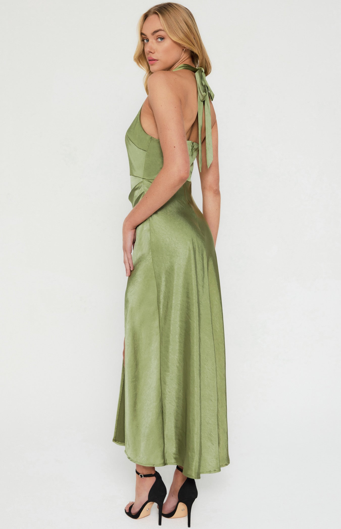 Satin Halter Neck Midi Dress