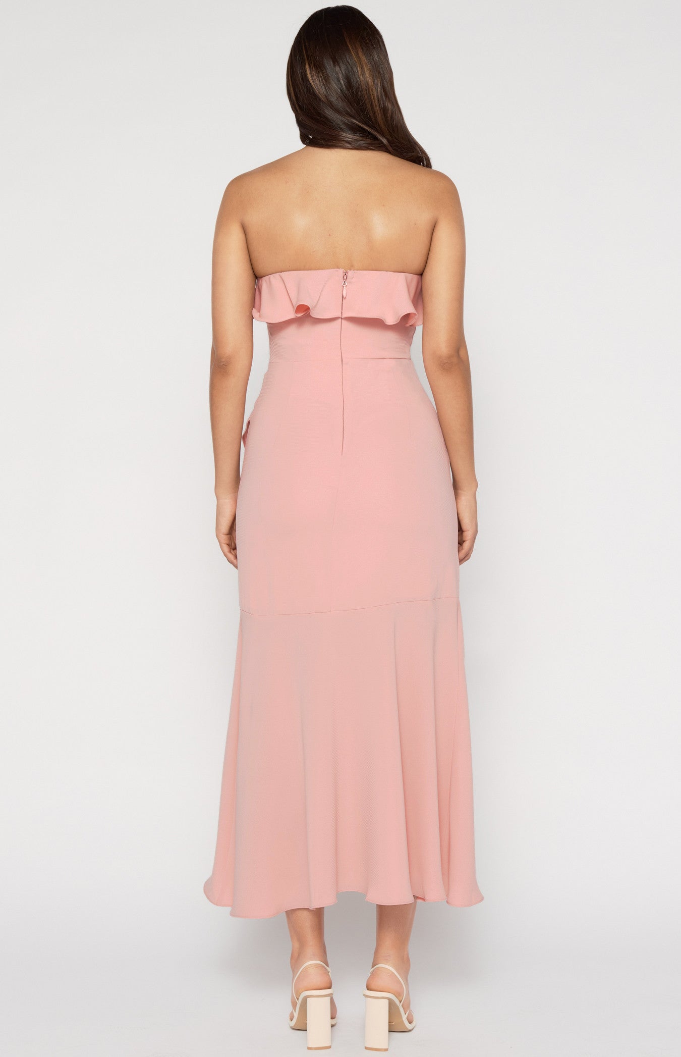 Cascade Frill Strapless Maxi Dress