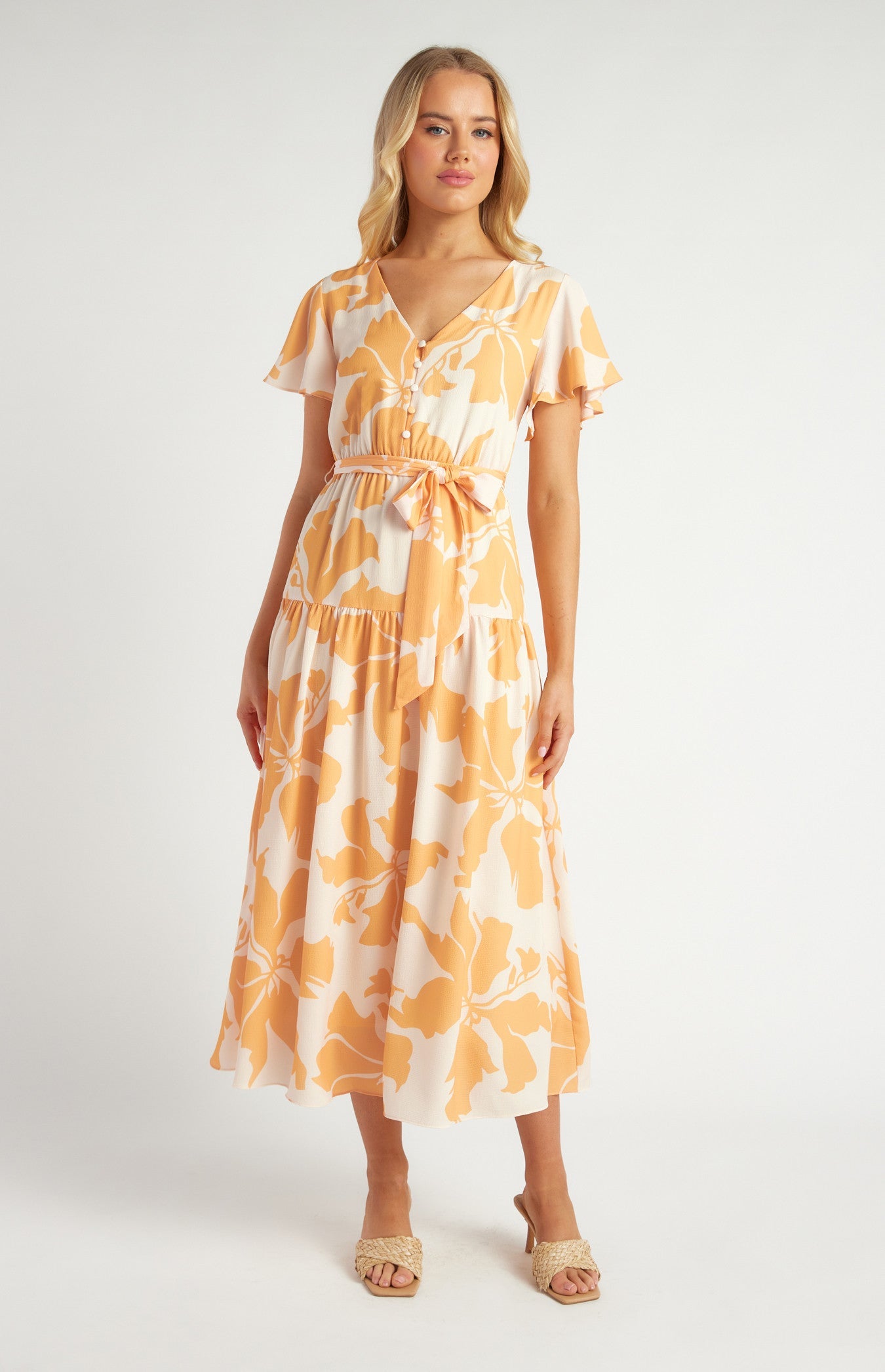 Floral Print Front Button Detail Midi Dress