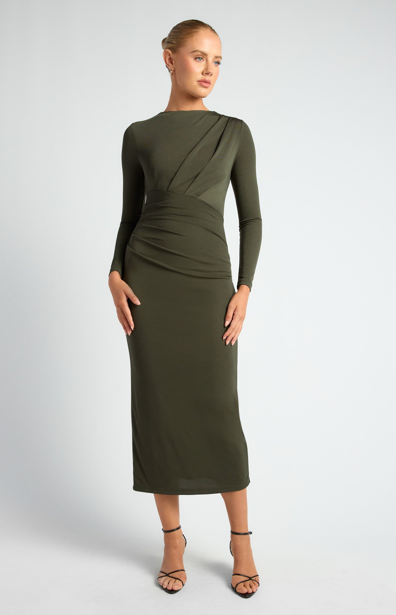 Pleated Detail Stretch Jersey Midi Dress