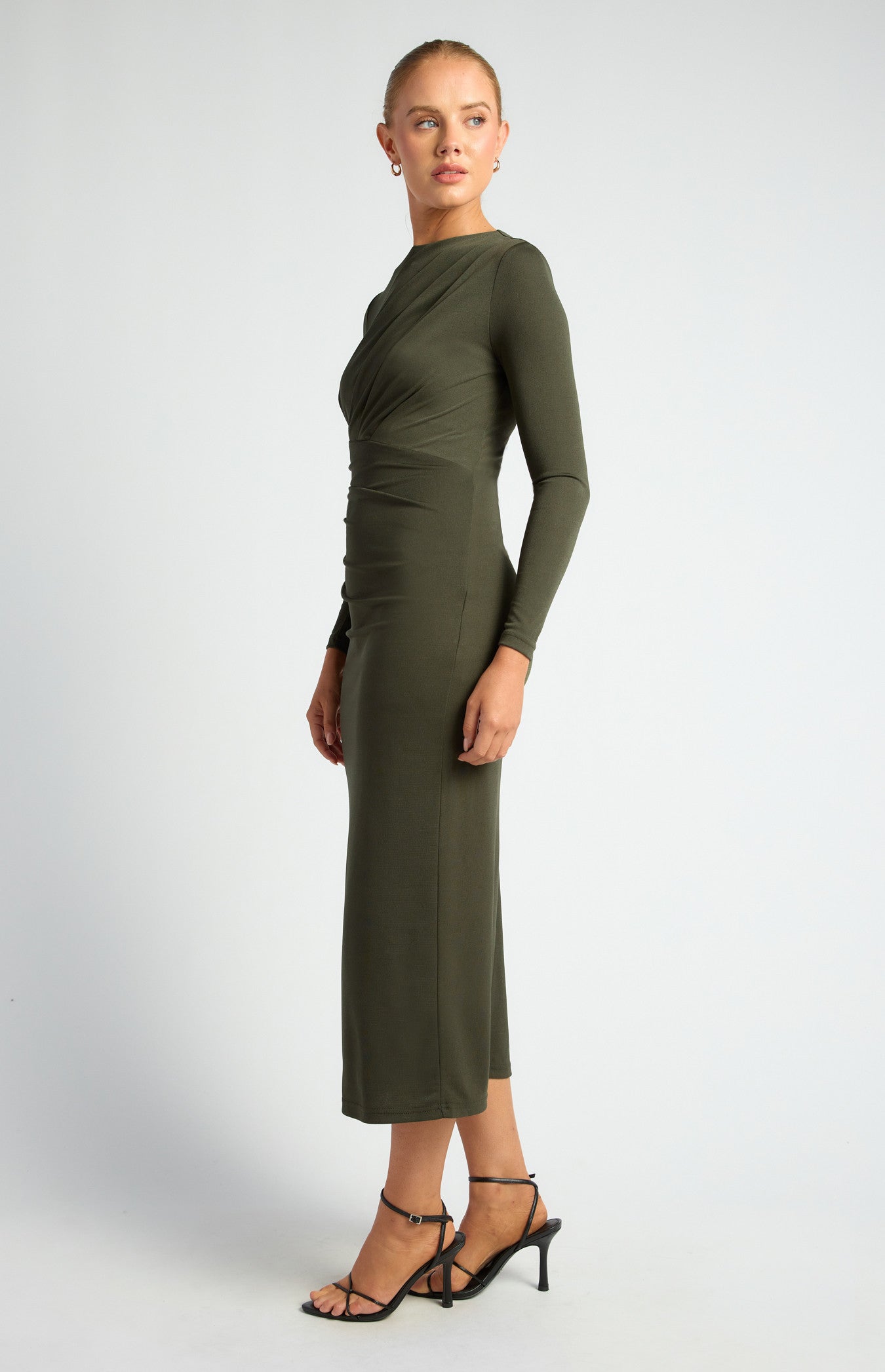 Pleated Detail Stretch Jersey Midi Dress