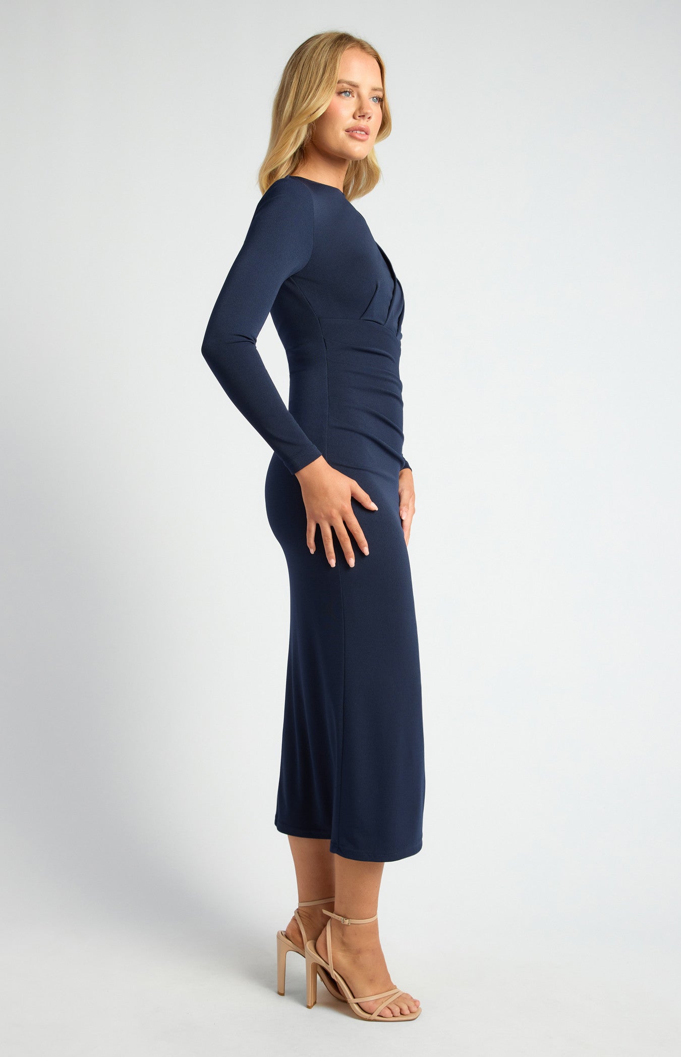 Pleated Detail Stretch Jersey Midi Dress
