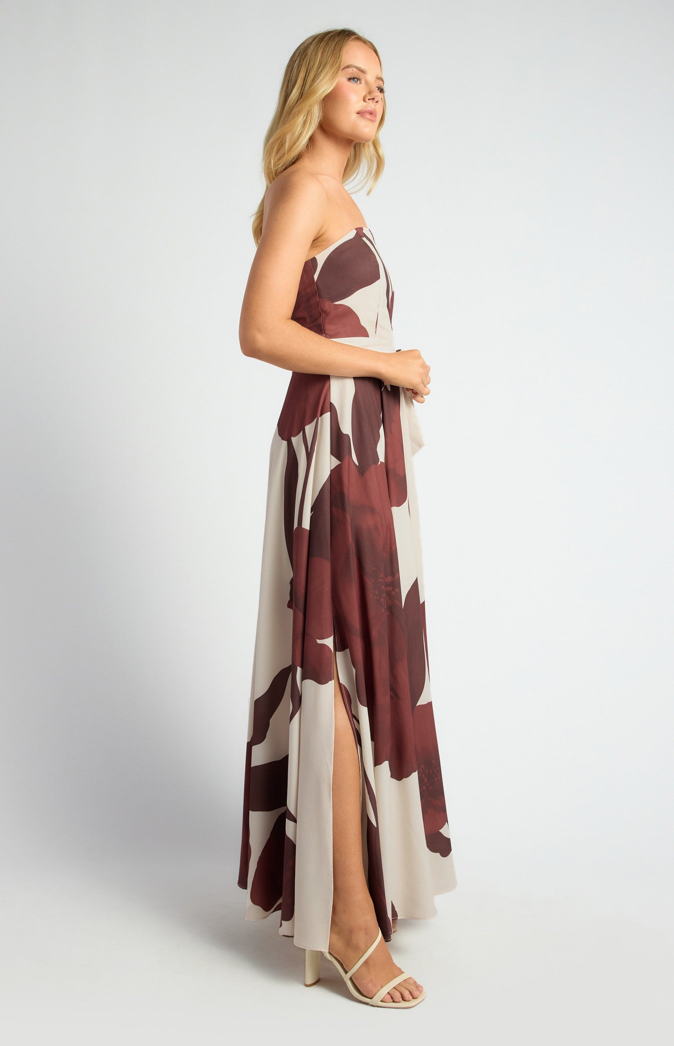 Floral Strapless Maxi Dress with Waist Tie