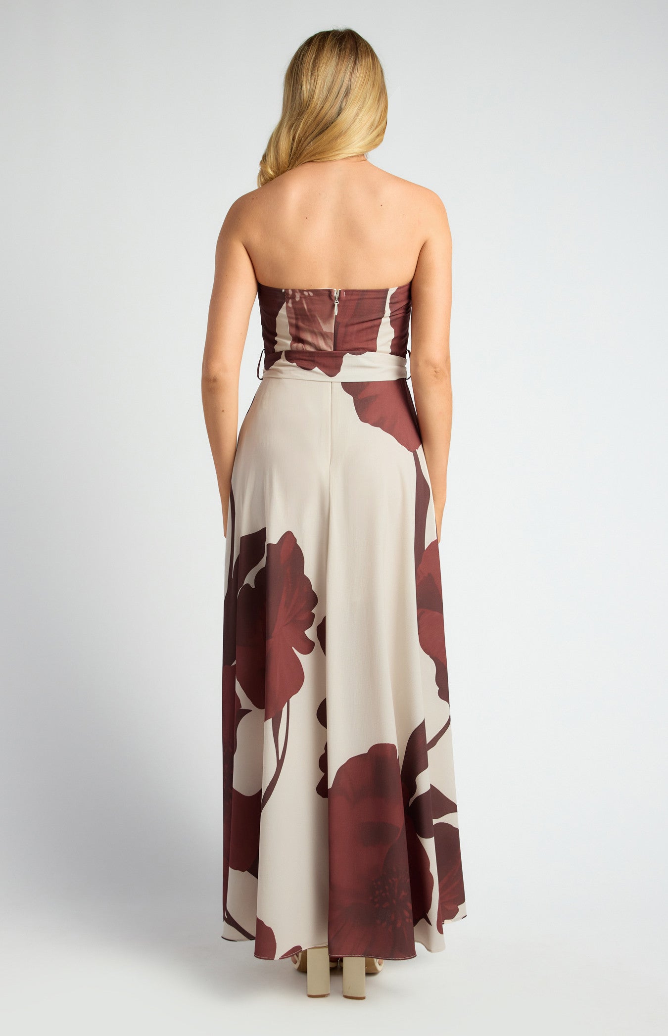 Floral Strapless Maxi Dress with Waist Tie