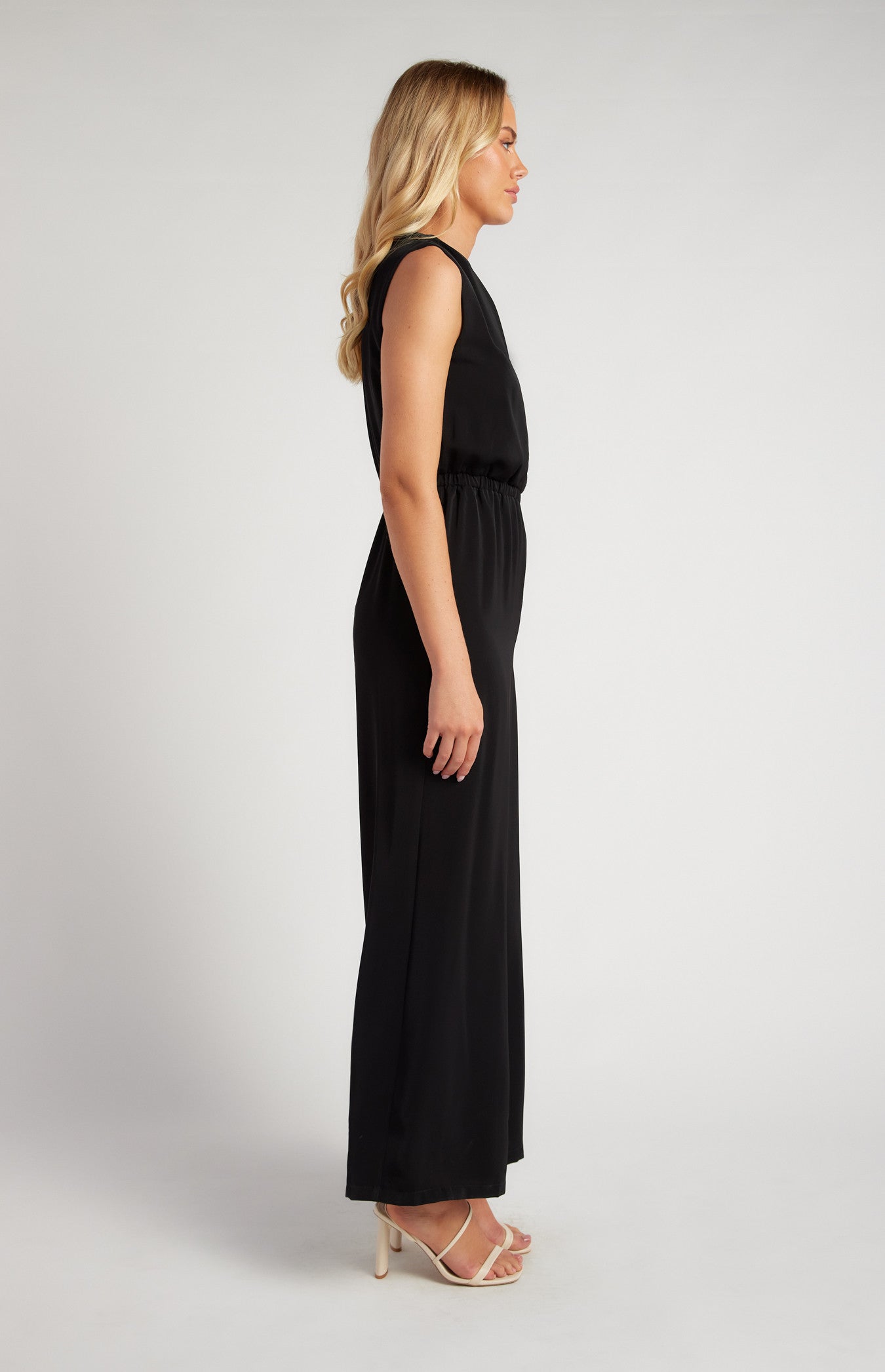One Shoulder Elastic Waist Scarf Jumpsuit
