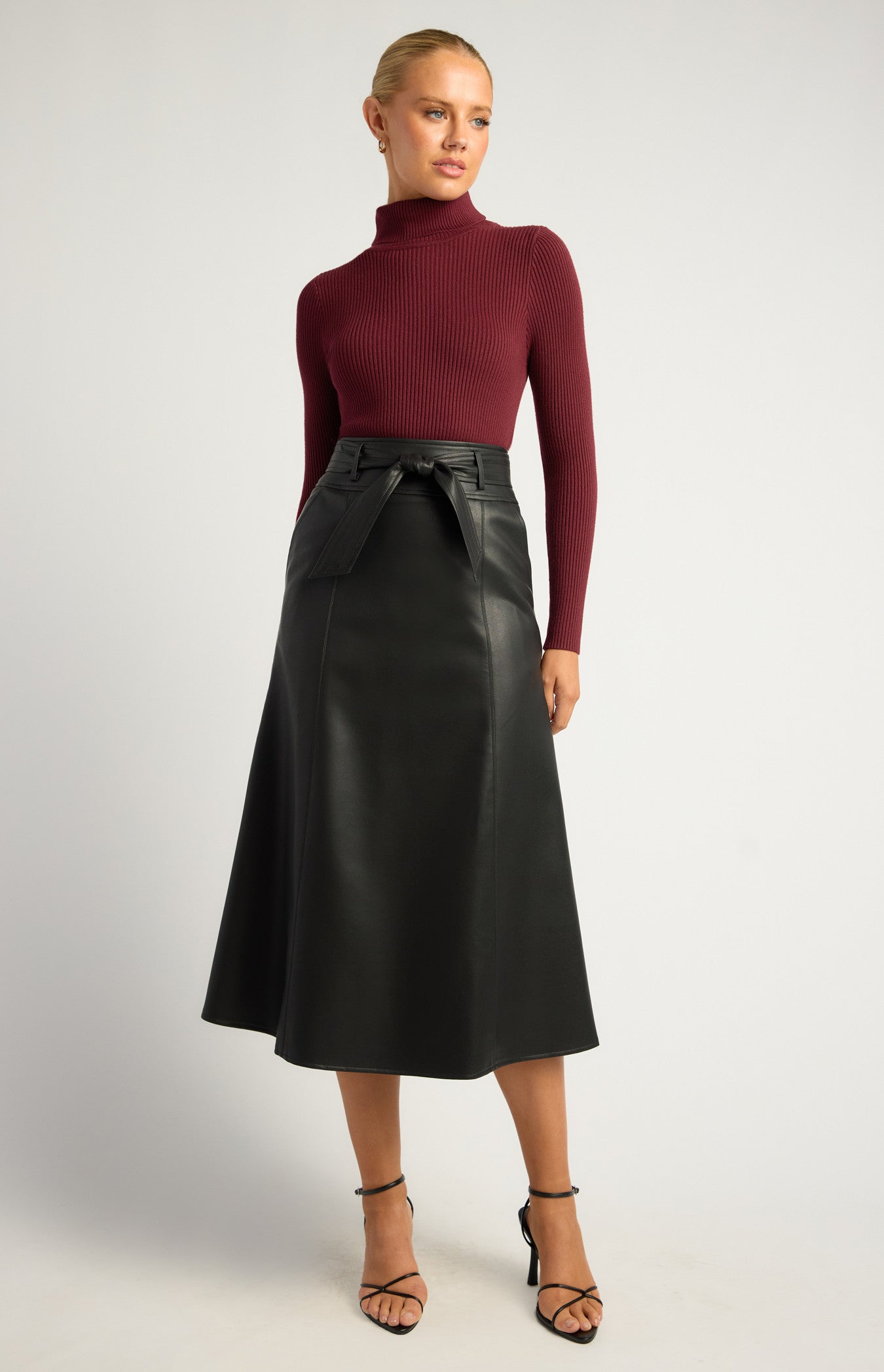 High-Neck Fitted Ribbed Knit Top