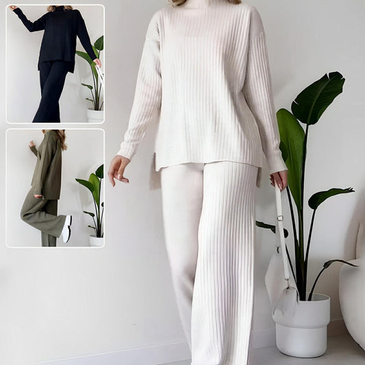 Split-Hem Knit Turtleneck Set – Modern Comfort Meets Effortless Style