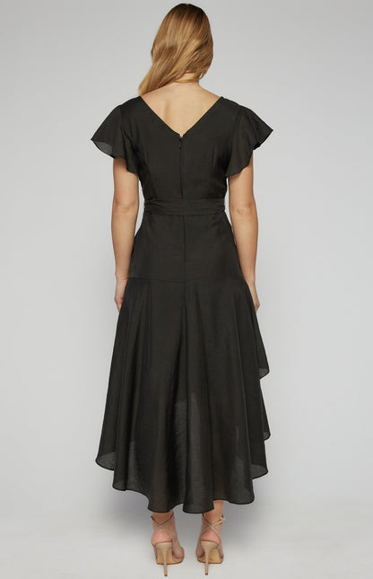 Textured Waterfall Frill Hem Midi Dress