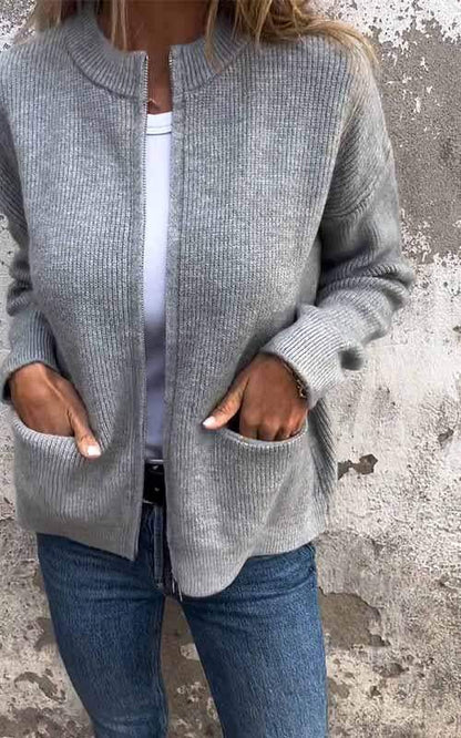 Lina™ Knit Zipper Cardigan – Soft, Elegant & Effortless