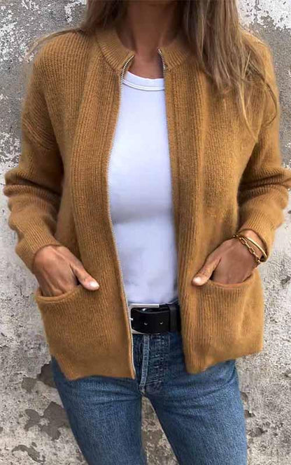 Lina™ Knit Zipper Cardigan – Soft, Elegant & Effortless