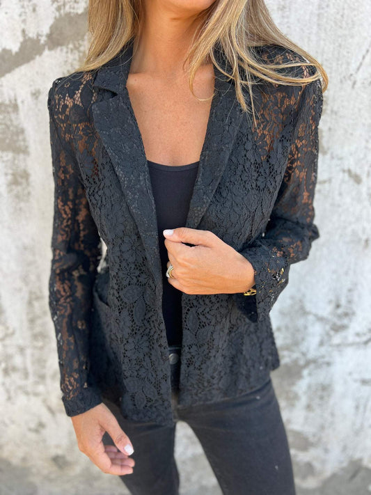 Women’s Black Lace Blazer – Lightweight Sheer Suit Jacket
