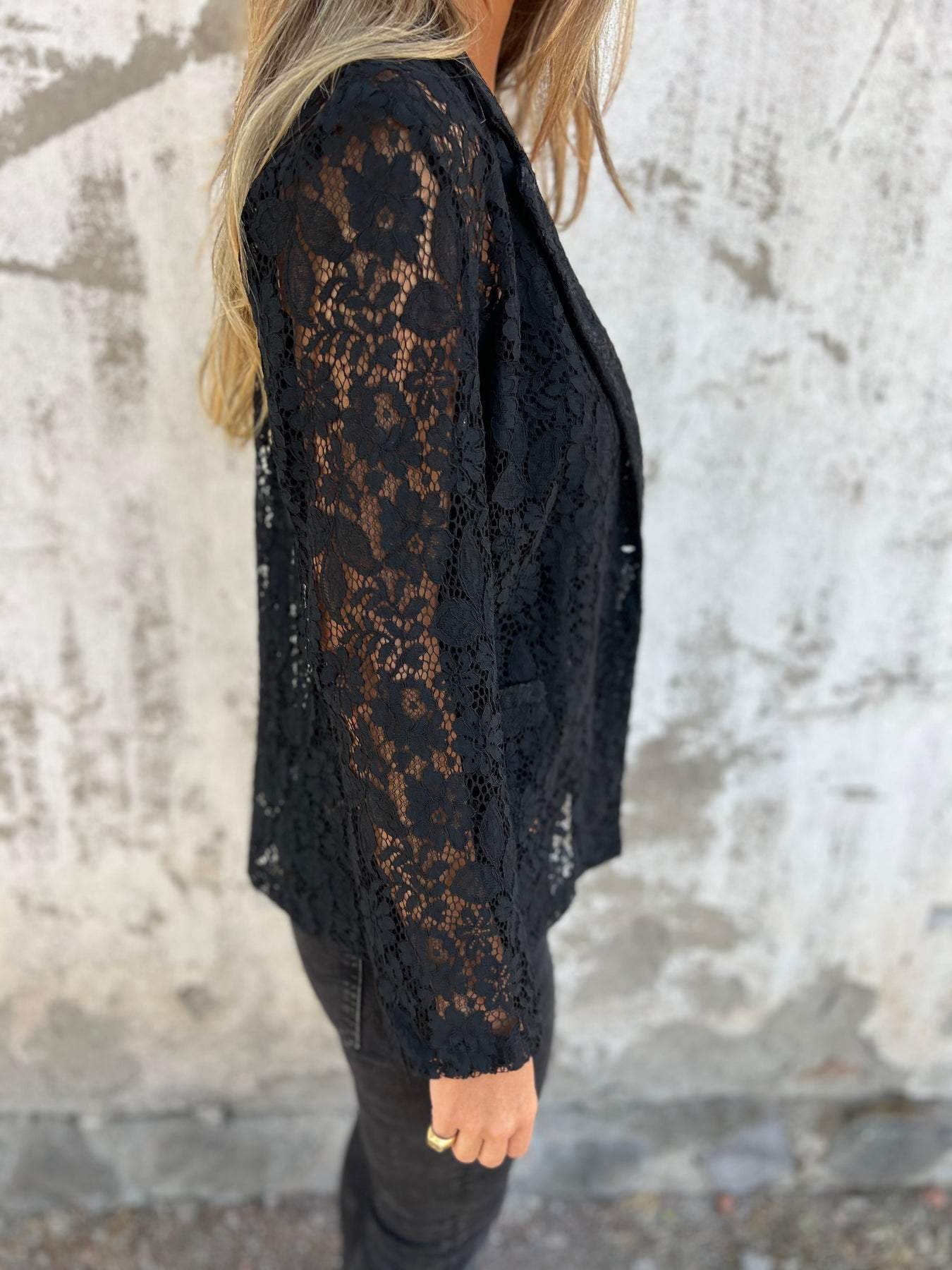 Women’s Black Lace Blazer – Lightweight Sheer Suit Jacket