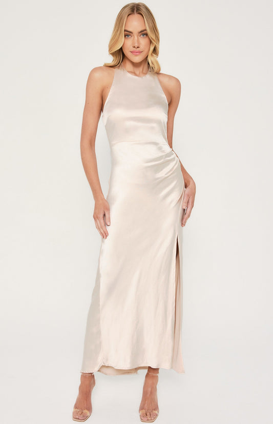 Satin Halter Neck Midi Dress