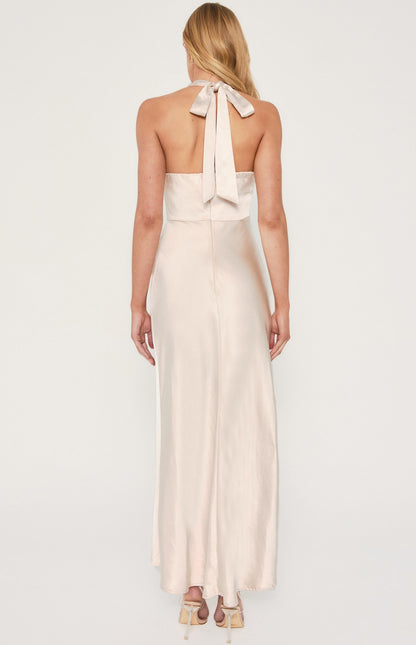 Satin Halter Neck Midi Dress
