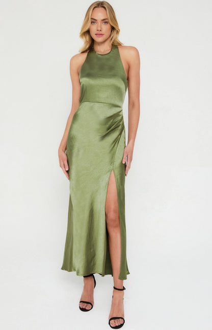 Satin Halter Neck Midi Dress