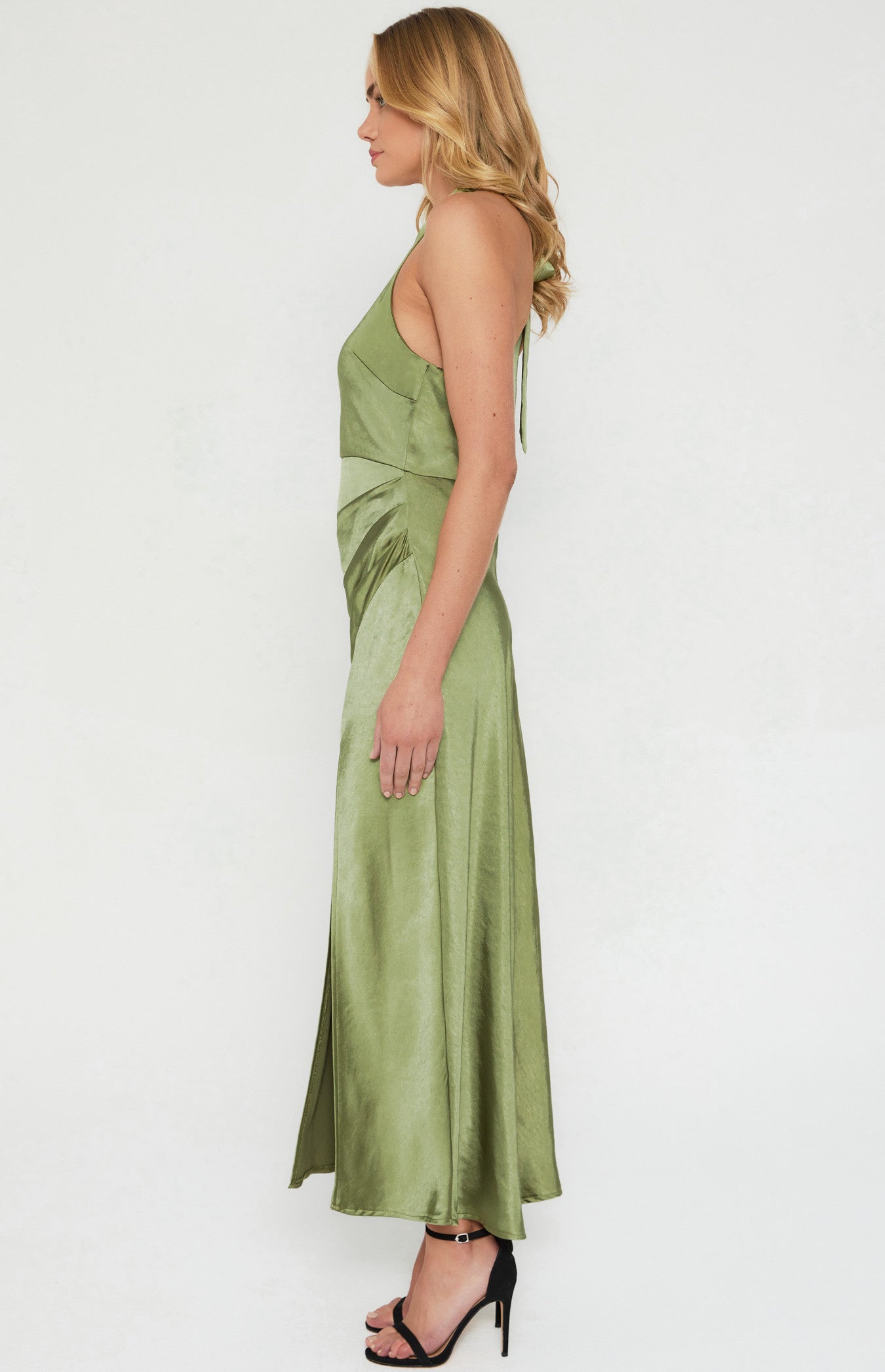 Satin Halter Neck Midi Dress