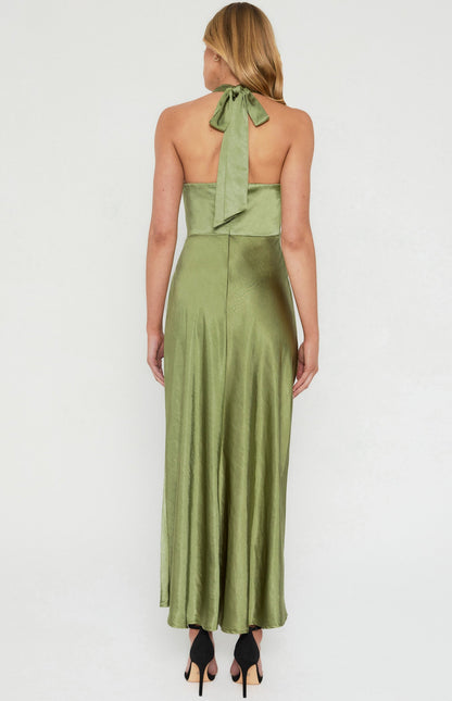 Satin Halter Neck Midi Dress