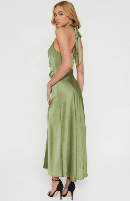Satin Halter Neck Midi Dress