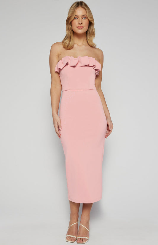 Ruffle Trim Neckline Detail Bodycon Dress