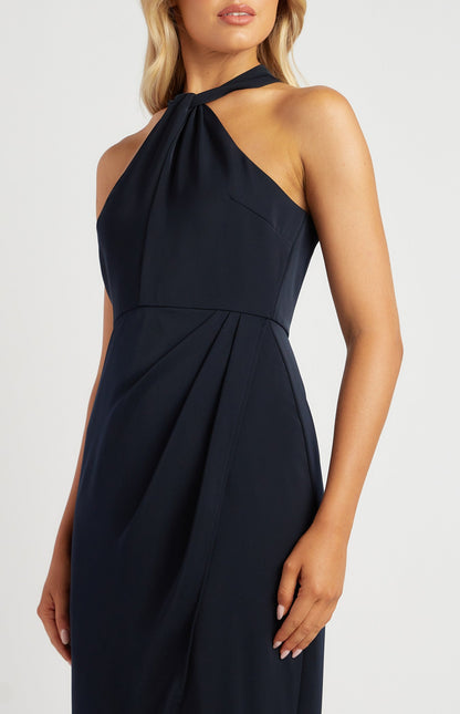Halter Neckline Satin Midi Dress with Tulip Hem