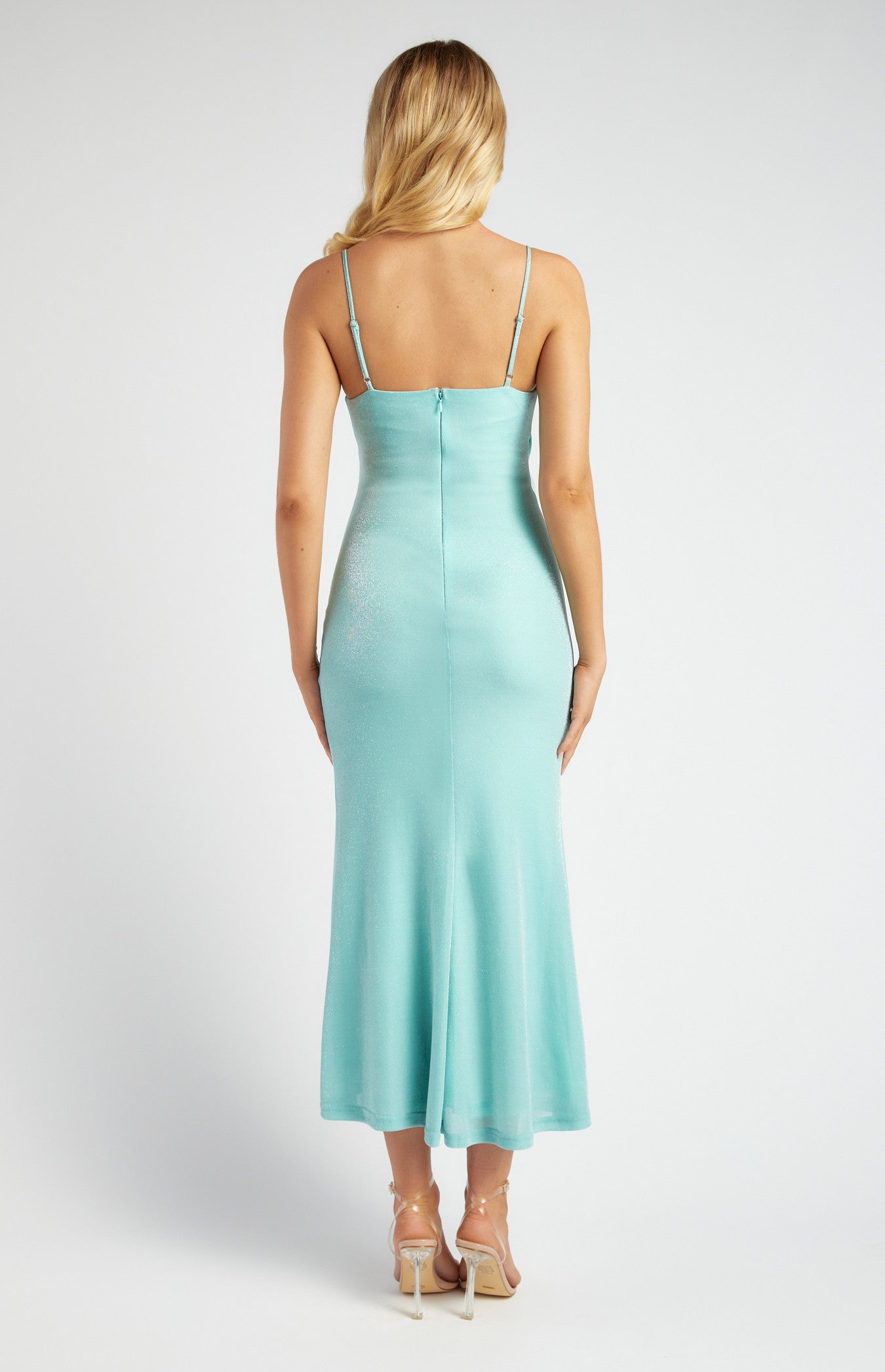 Metallic Mesh Maxi Dress with Side Pleat
