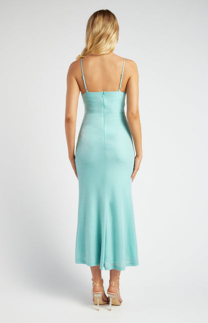 Metallic Mesh Maxi Dress with Side Pleat