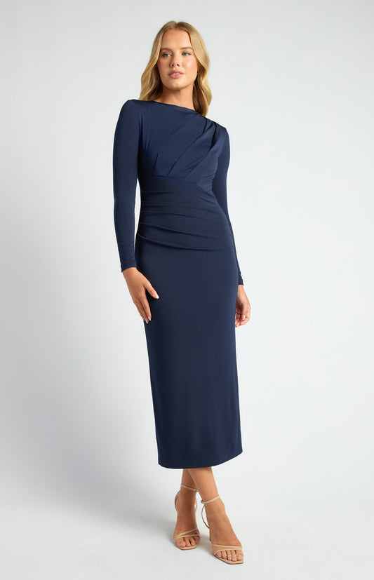 Pleated Detail Stretch Jersey Midi Dress