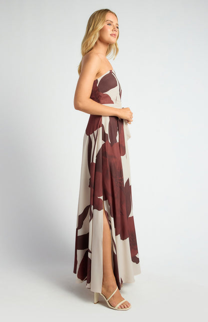 Floral Strapless Maxi Dress with Waist Tie