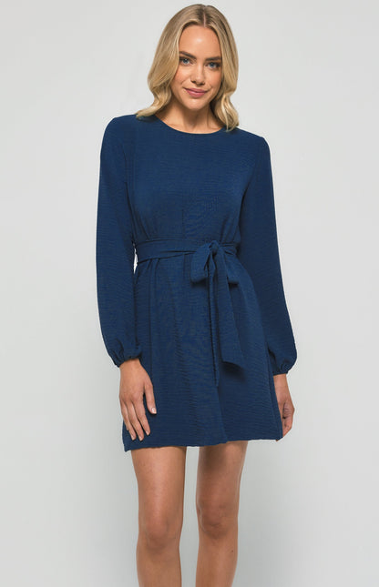 Round Neckline Long Sleeve Shift Dress