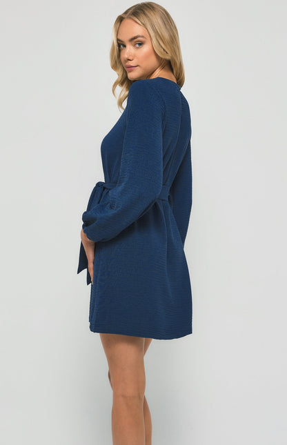 Round Neckline Long Sleeve Shift Dress