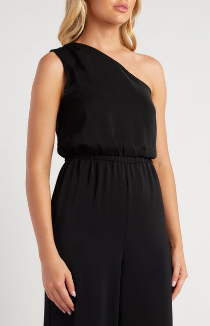 One Shoulder Elastic Waist Scarf Jumpsuit