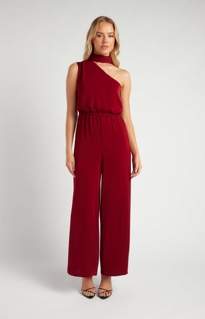 One Shoulder Elastic Waist Scarf Jumpsuit