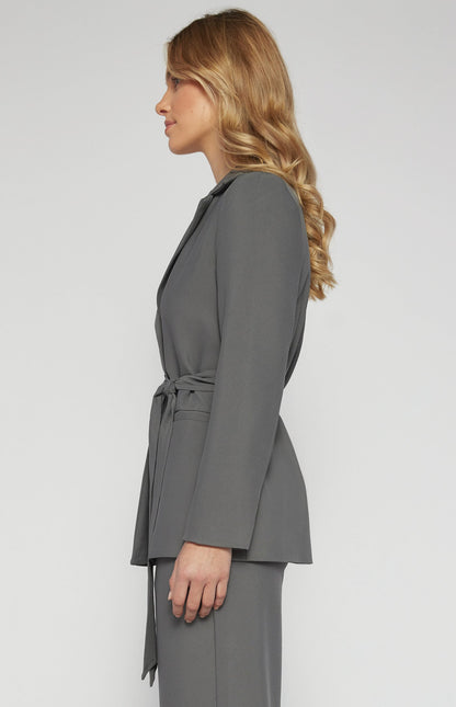 Collared Blazer with Pockets and Tie Belt