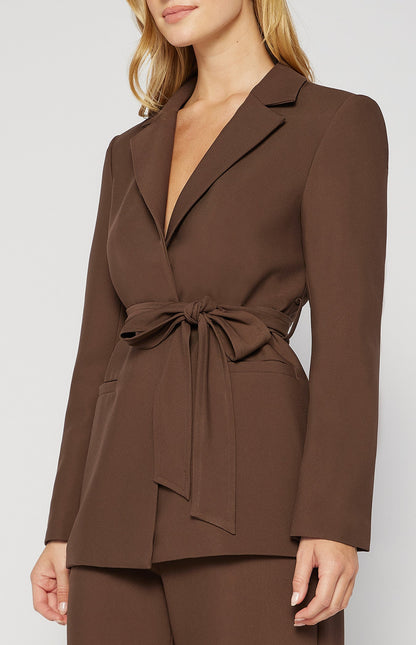 Collared Blazer with Pockets and Tie Belt
