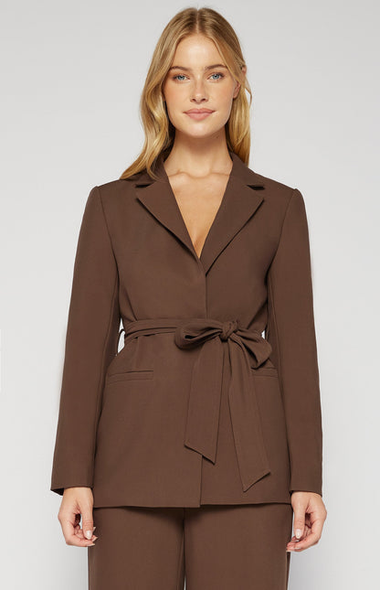 Collared Blazer with Pockets and Tie Belt