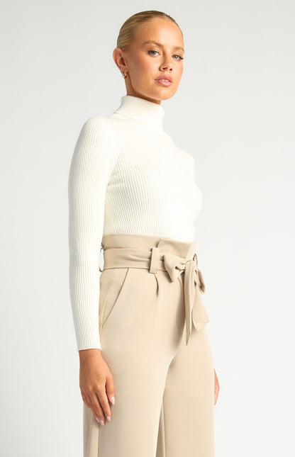 High-Neck Fitted Ribbed Knit Top