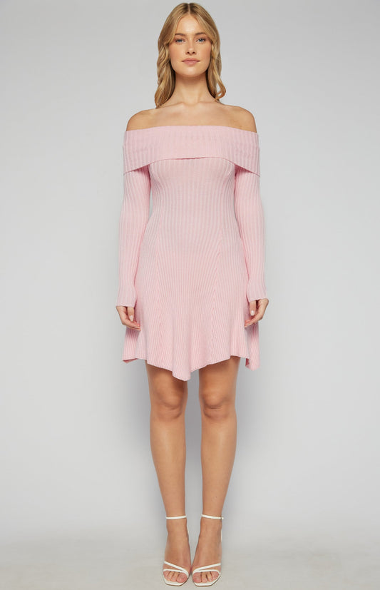 Off Shoulder A-Line Knit Dress with Panel
