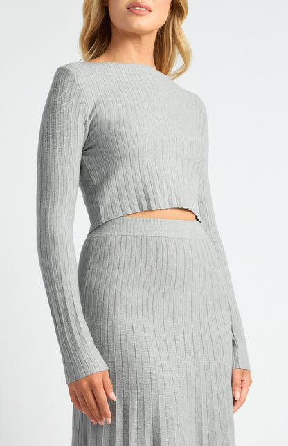 Boat Neckline Top & Pleated A-Line Maxi Skirt Knit Set