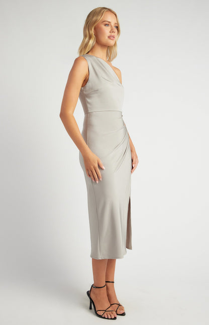 Pleated Detail Satin Dress with Detachable Scarf
