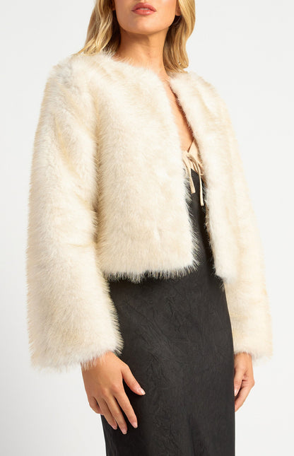 Faux Fur Coat with Hook and Eye Closure
