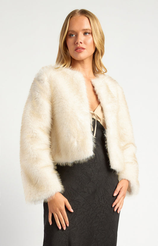 Faux Fur Coat with Hook and Eye Closure