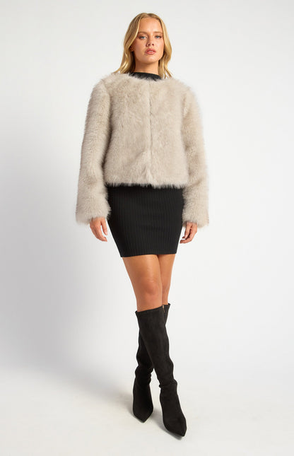 Faux Fur Coat with Hook and Eye Closure