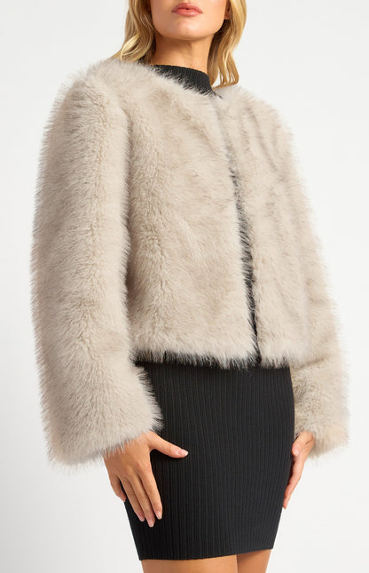 Faux Fur Coat with Hook and Eye Closure