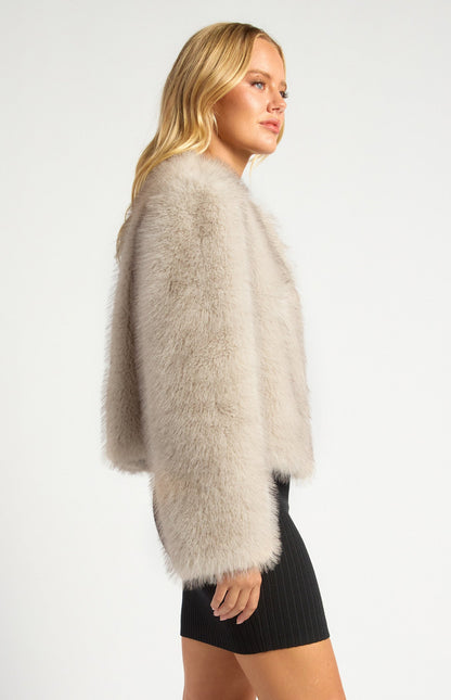 Faux Fur Coat with Hook and Eye Closure
