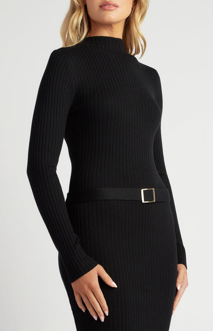 Detachable Low Waist Belt Knit Mini Dress
