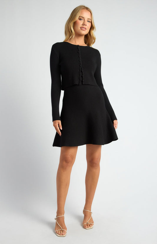 Knit Mini Dress and Cardigan Set with Self-Fabric Buttons