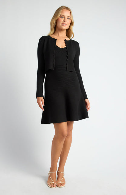 Knit Mini Dress and Cardigan Set with Self-Fabric Buttons